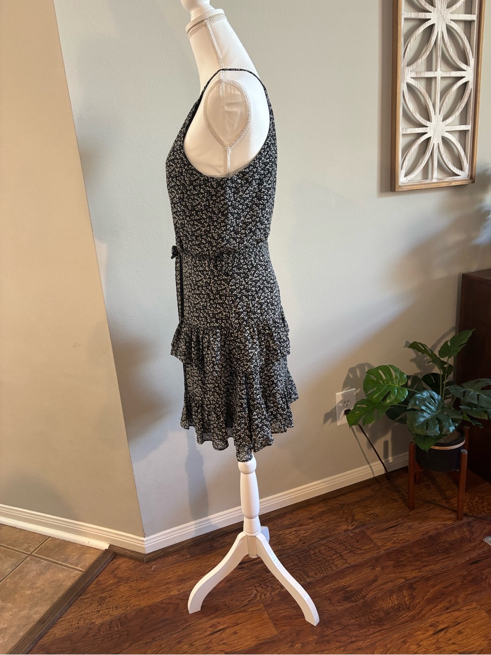 She + Sky Black and White Floral Halter Tiered Mini Dress - Picture 2 of 4